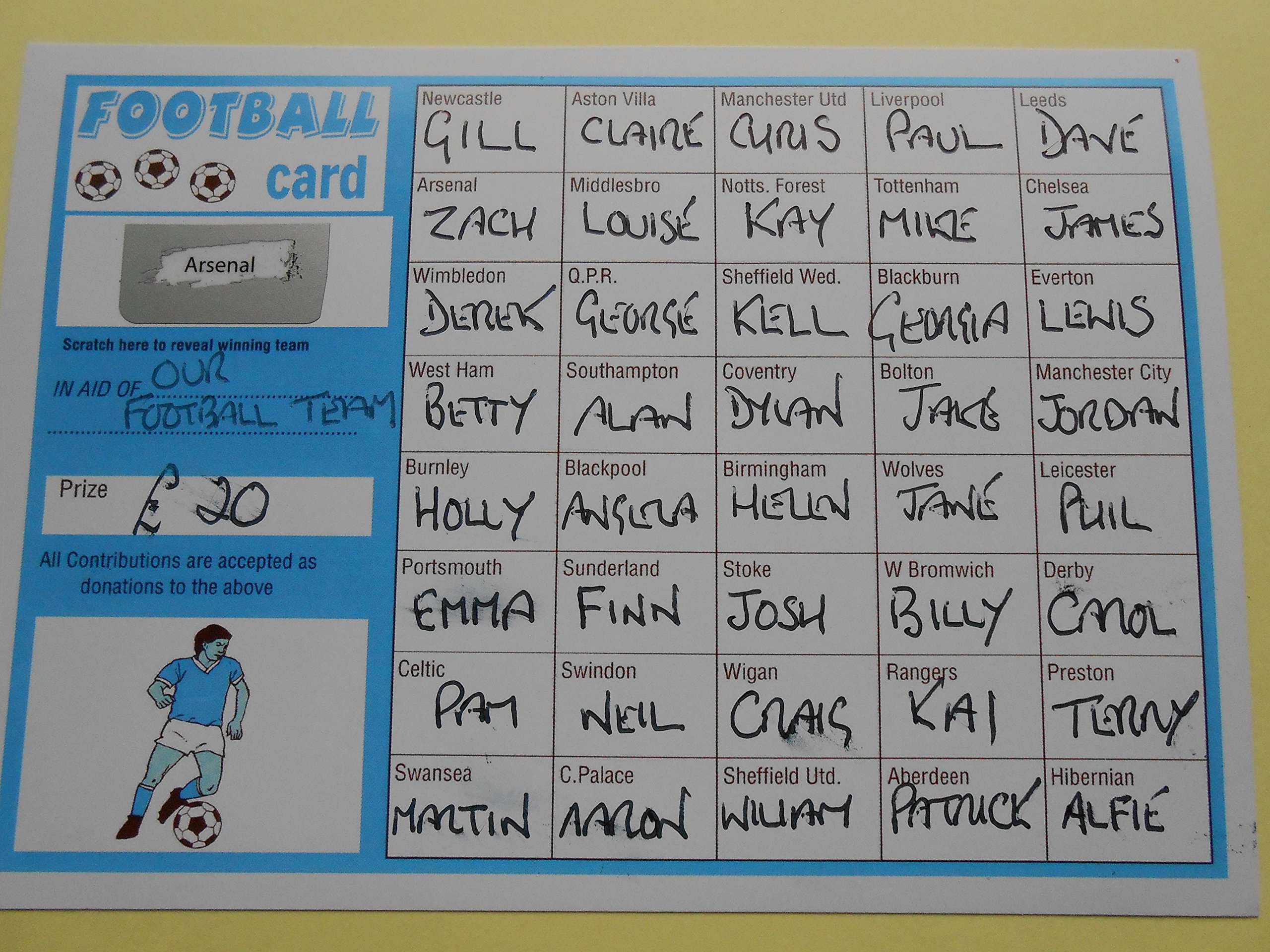 40 spaces FOOTBALL SCRATCH CARDS - PACK OF 25 - BLUE AND WHITE - RAISE 500 - Image 3