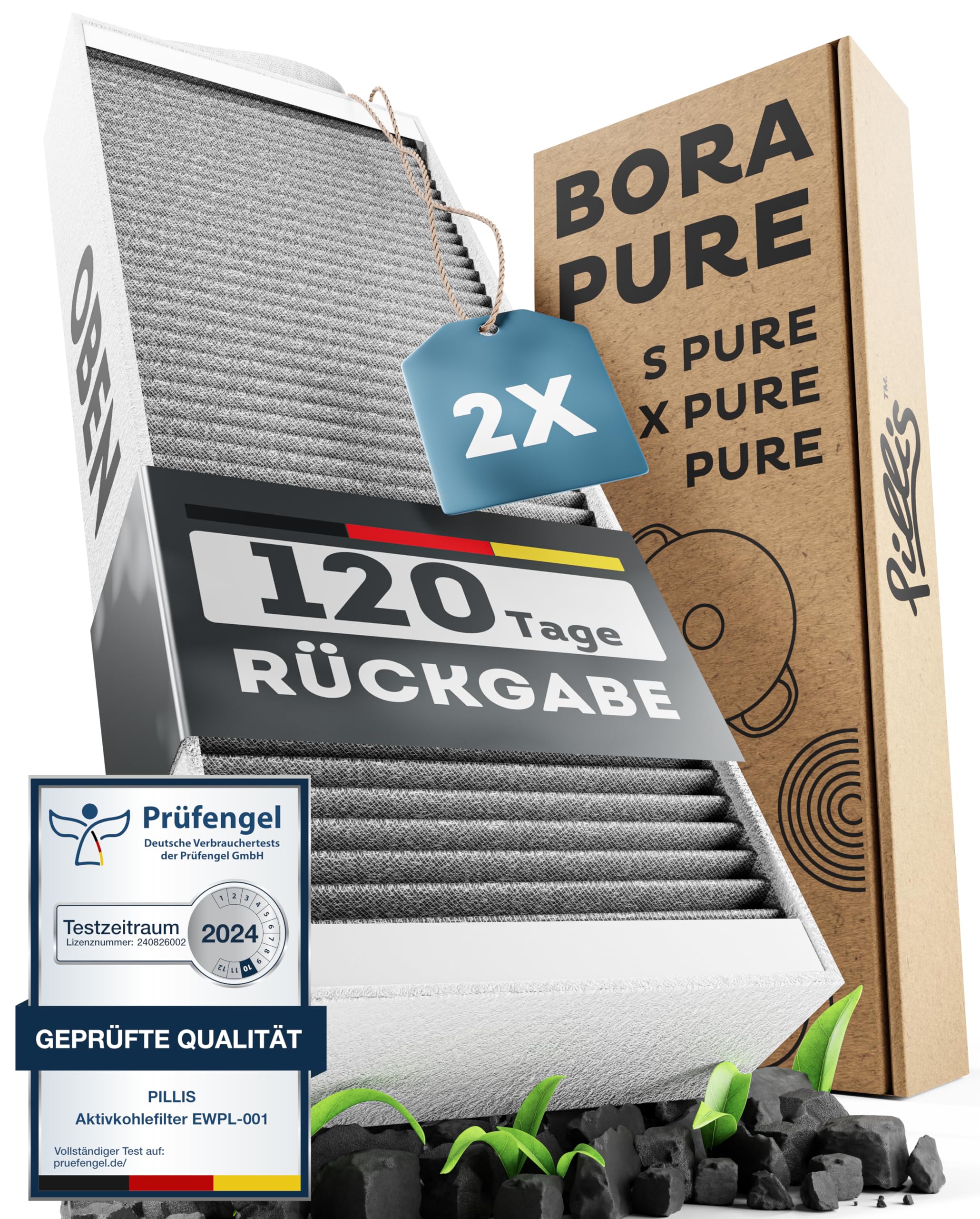 PILLIS Aktivkohlefilter Set – PUAKF Filter ist kompatibel mit Bora Pure (PURU) und Bora X Pure (PUXU) - Hypoallergen mit maximale Geruchsneutralisation - Antibakteriell Filter (2 Stück)