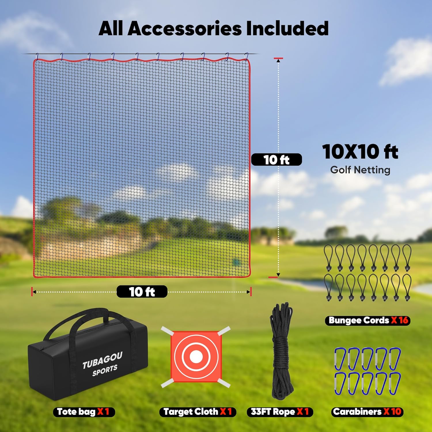 Golf Practice Net, Heavy-Duty Multi Sports Netting Barrier 10FT | 15FT |20FT |25FT Golf Hitting Net for Garage, Ideal for Backyard with Baseball, Softball, Hockey, Soccer and More