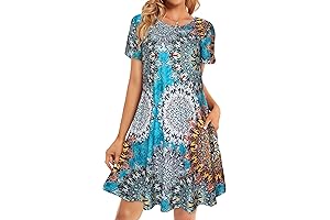 Women's Beach Dress, Short Floral Sleeve T-Shirt Dress Casual Loose Sundress
