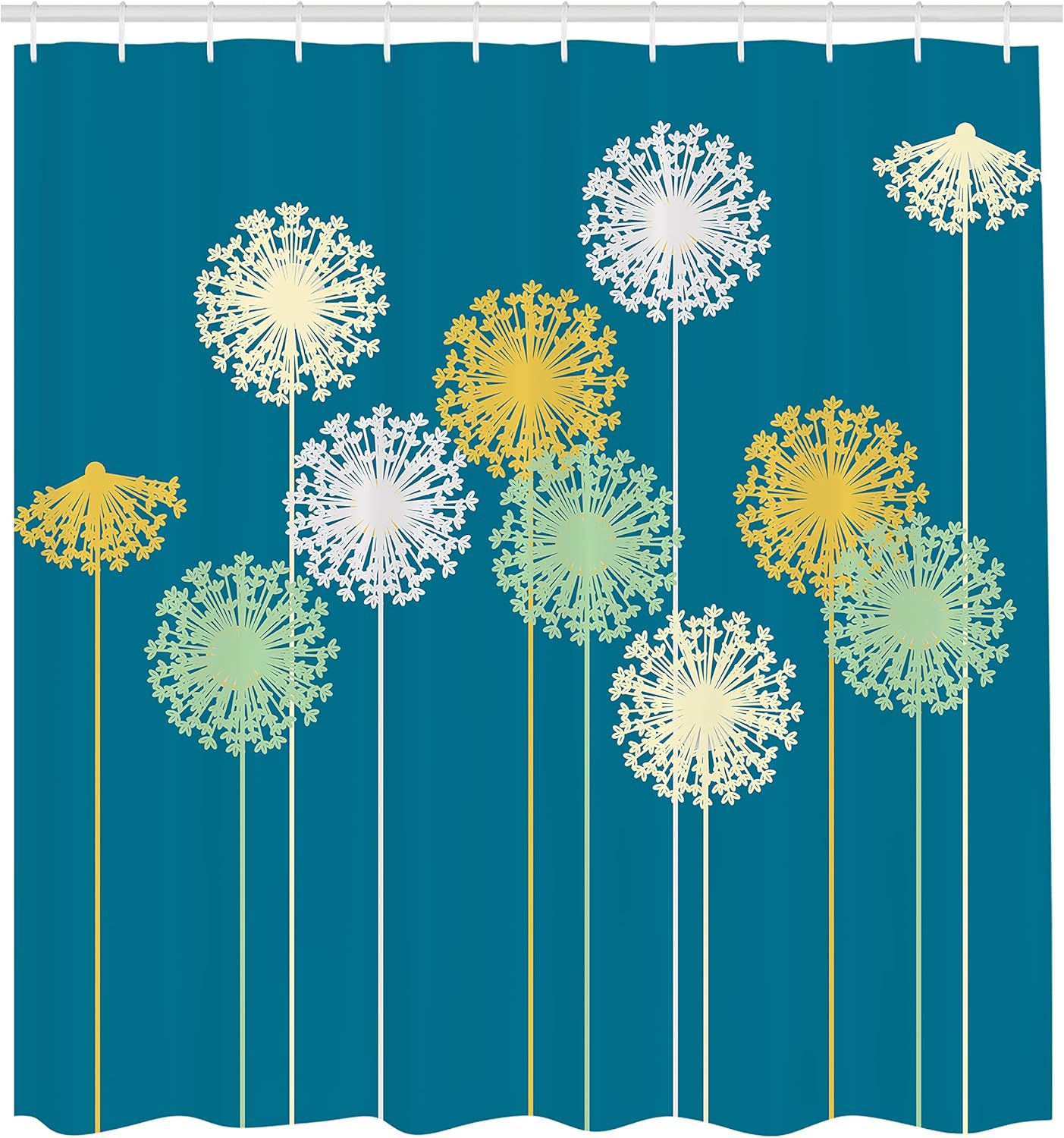 Ambesonne Dandelion Shower Curtain, Abstract Wildflower Silhouettes Botanical Inspirations Meadow in Summer Season, Cloth Fabric Bathroom Decor Set with Hooks, 69" W x 84" L, Night Blue
