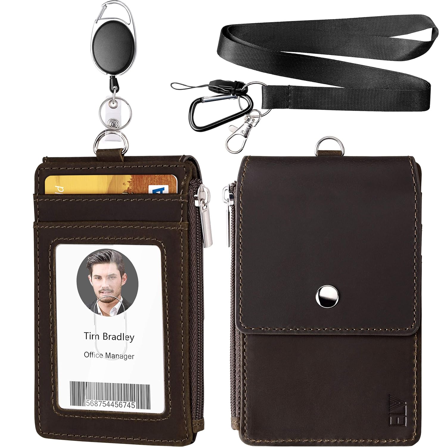 ELV Badge Holder, ID Badge Card Holder Wallet with 5 Card Slots, 1 RFID