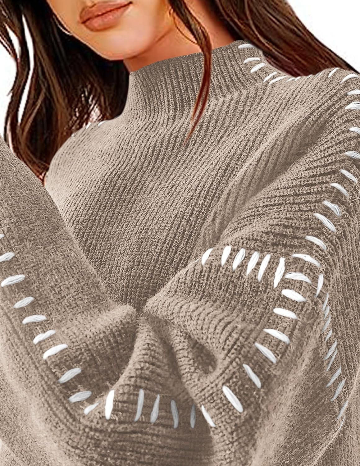 PRETTYGARDEN Women's Chunky Knit Sweaters 2026 Fall Long Sleeve Mock Neck Oversized Pullover Tops Winter Fashion Clothes - Image 5