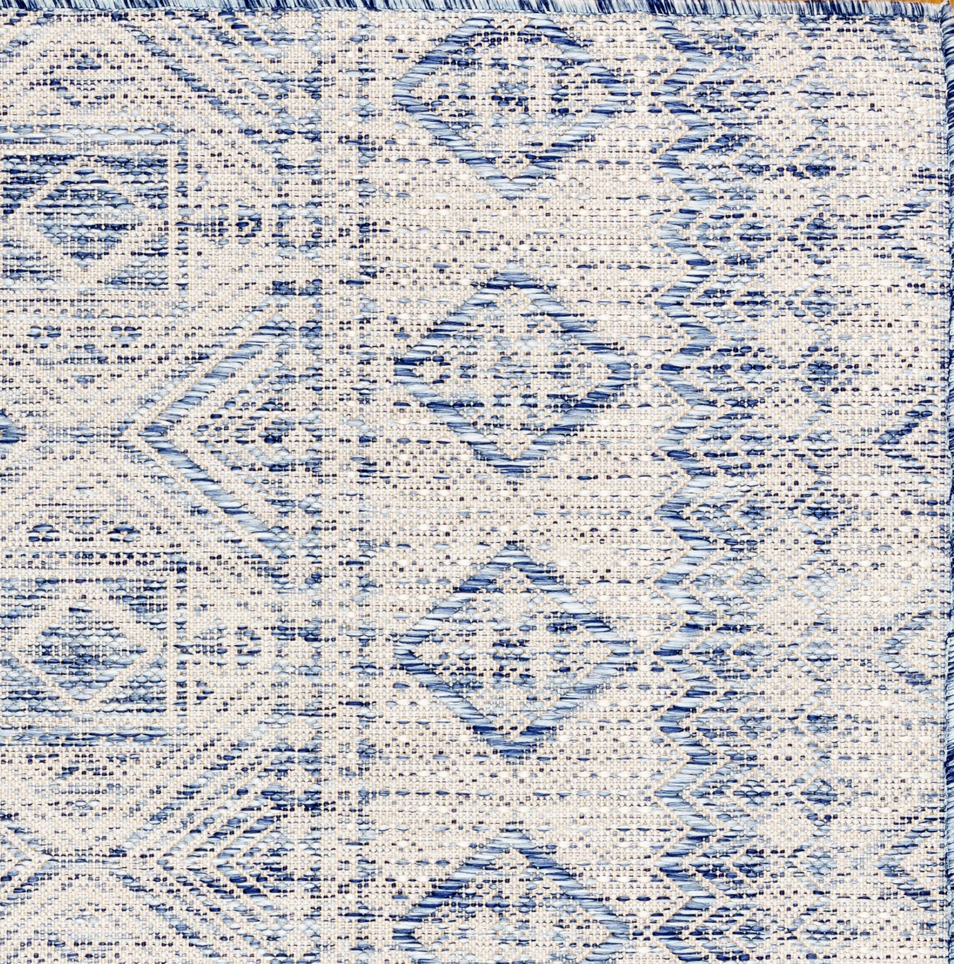 Gertmenian Tappeto Da Esterno Marocchino II 266x400 Cm - Resistente Alle Intemperie Per Terrazzo E Portico, Blu Navy E Avorio, Tribale Safari