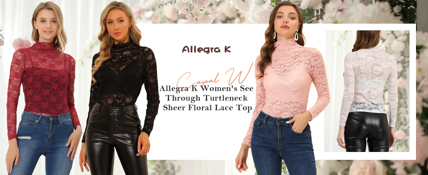 Amazon.com: Allegra K Women's Lace Floral Embroidery Mock Turtle