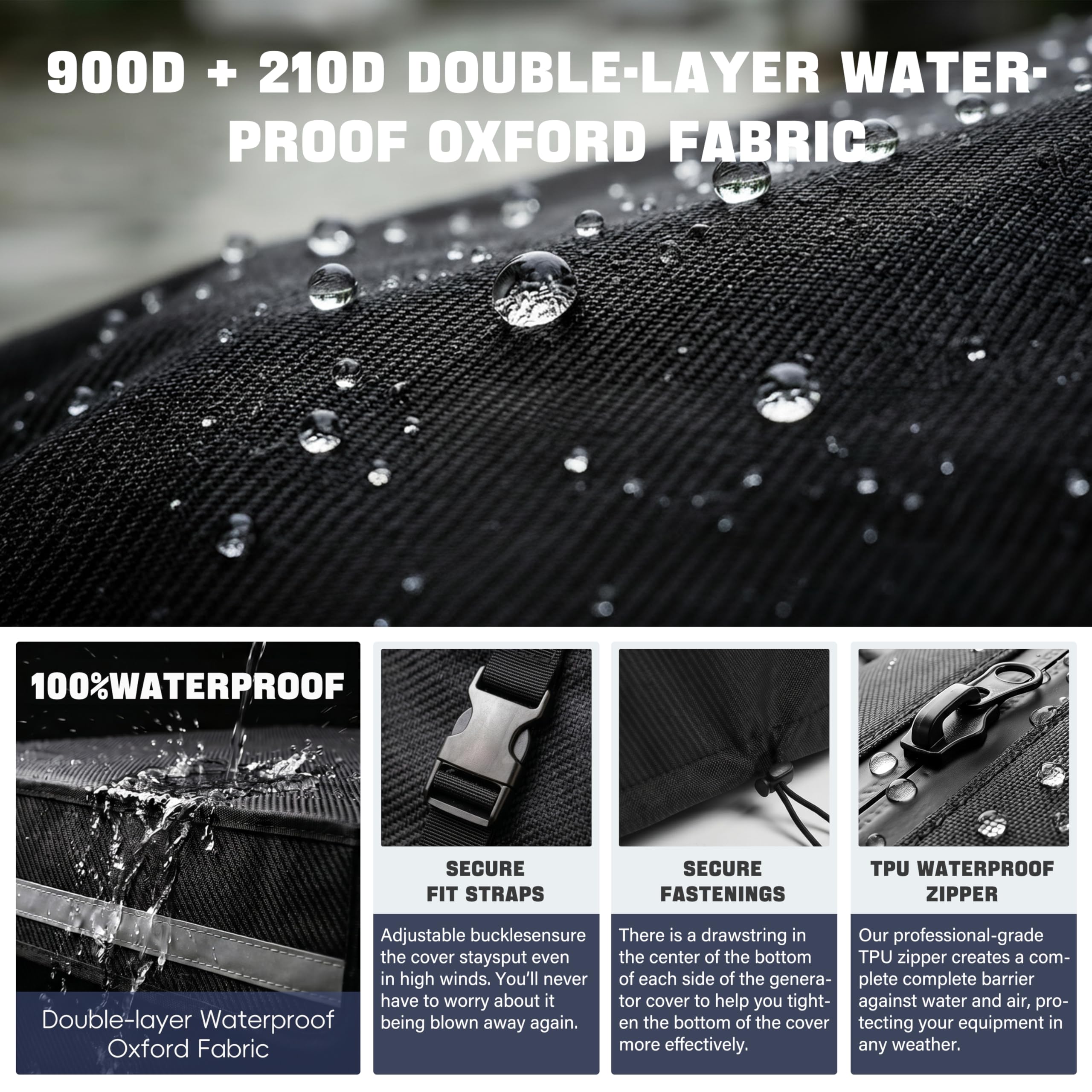 Cubiertas para generador mientras se ejecuta, cubierta de generador de 32 x 24 x 24 pulgadas, 600D+210D resistente al agua, ventana de operación visual transparente de PVC, parte superior se