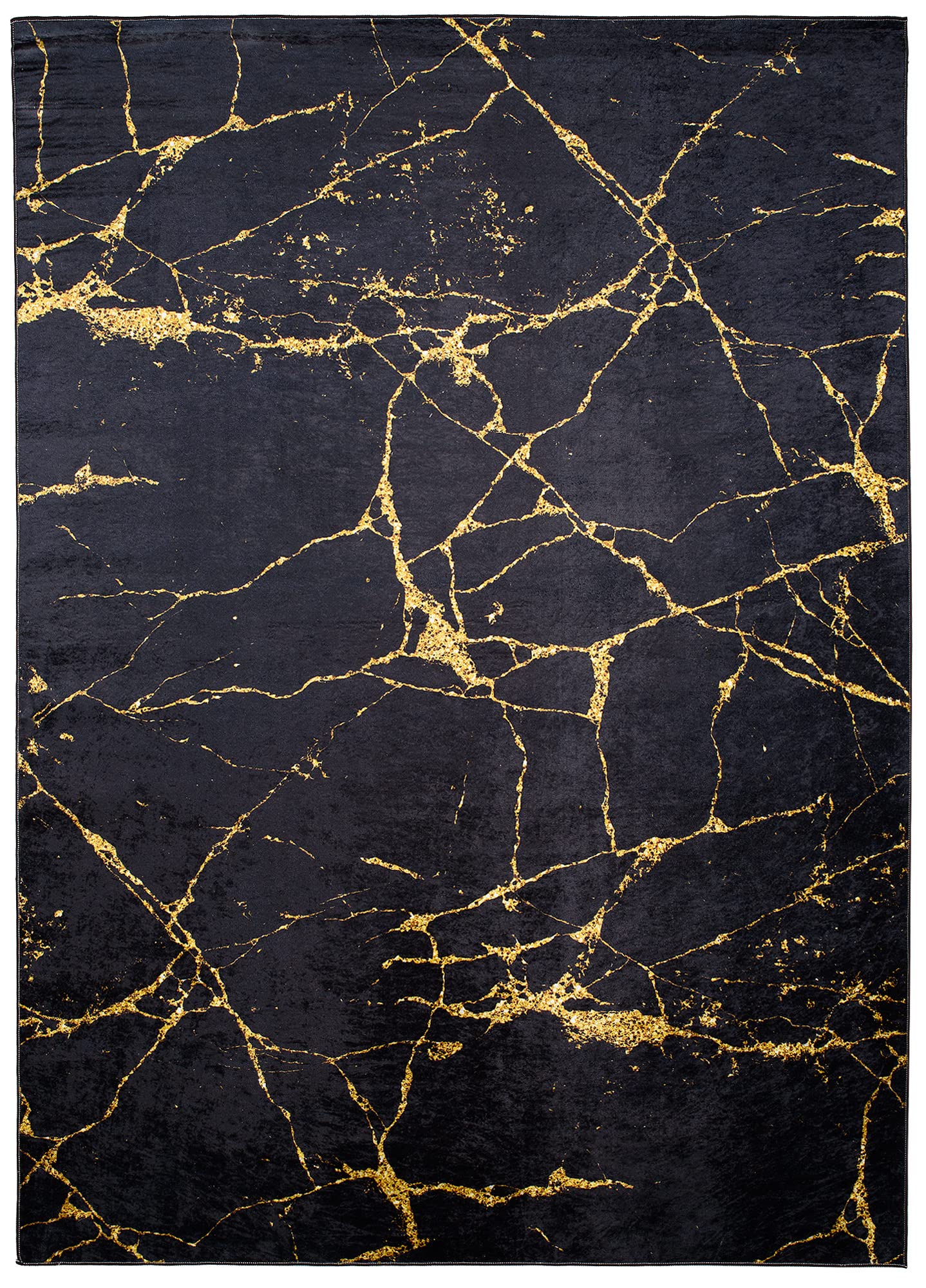 TAPISO Toscana Alfombra Antideslizante Suave de Salón Dormitorio Habitación Infantil Diseño Moderno Abstracto Negro Dorado Patrón Impreso Sin Pelo 160 x 230 cm