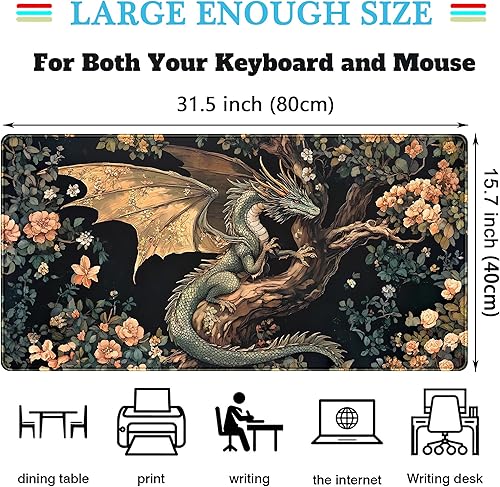 Miniatura 10 de Kawaii - Tapete de escritorio verde para mouse, diseño japonés, flores y plantas, estético de anime, tapete de mouse grande, XXL, tapete de