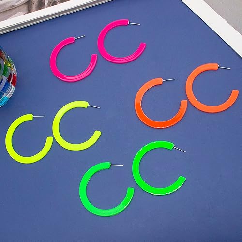 Vista 7 de Aretes de neón de los años 80 y 90 para mujer, estilo retro, con cinta de casete, color caramelo, ligeros, acrílicos, aretes colgantes