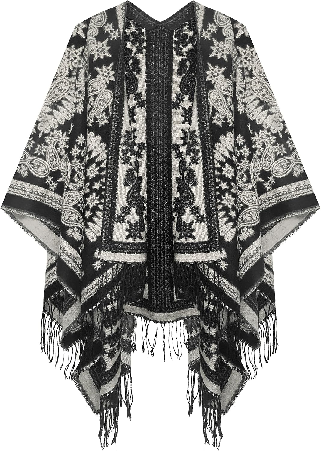 Urban CoCo Women's Printed Tassel Open front Poncho Cape Cardigan Wrap Shawl