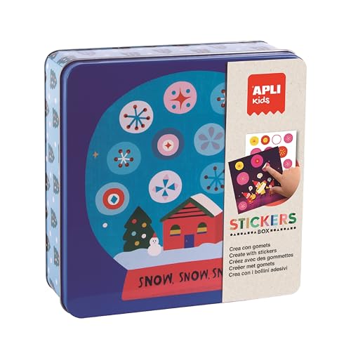 APLI Kids 19245 - Juego de Pegatinas con Formas en Caja metálica Modelo Navidad - Juego de gomets temáticos para completar Las Ilustraciones
