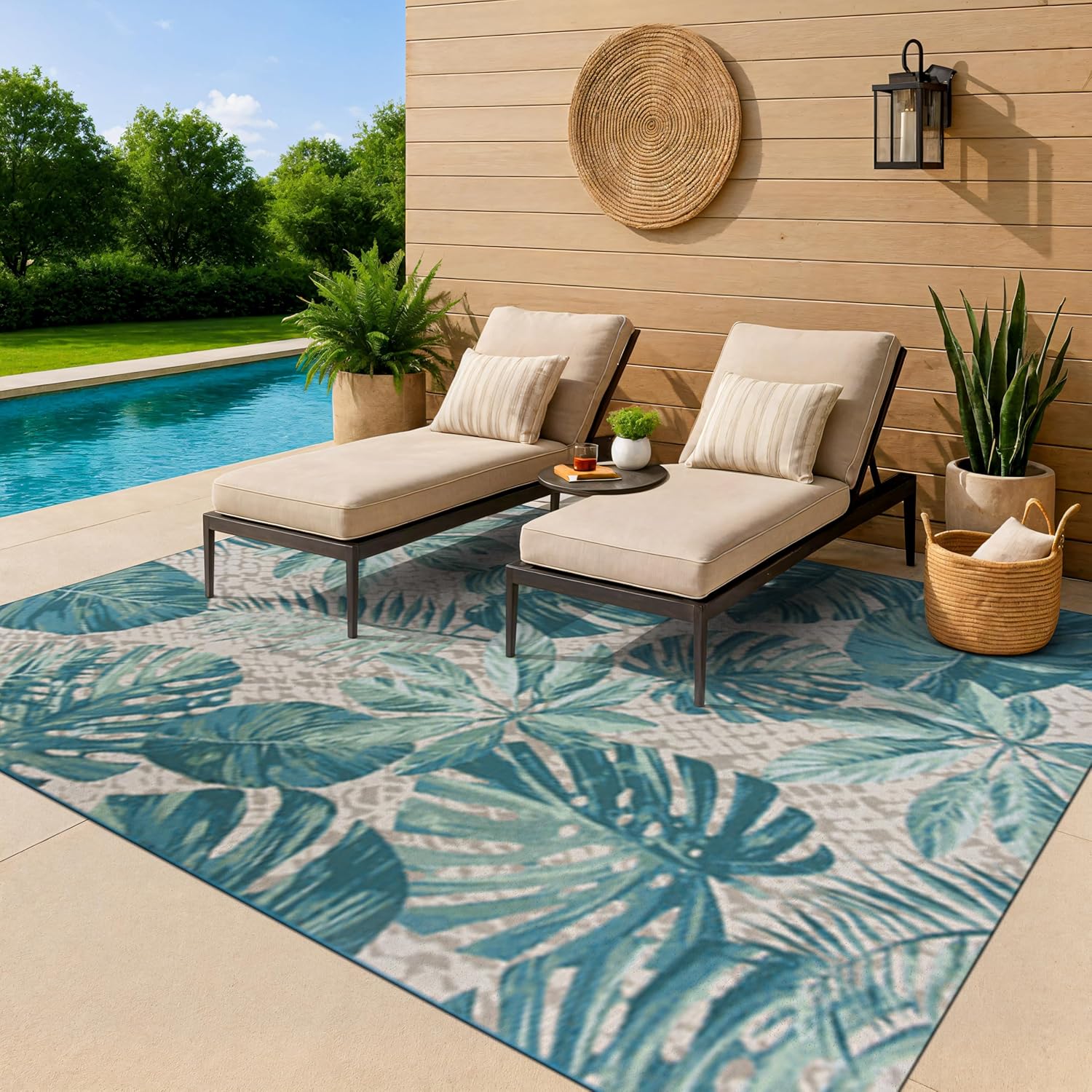 Rugshop Blue Contemporary Tropical Floral Indoor/Outdoor Area Rug — Weather Resistant for Living Room, Dining Room and Bedroom, 5'3" x 7'