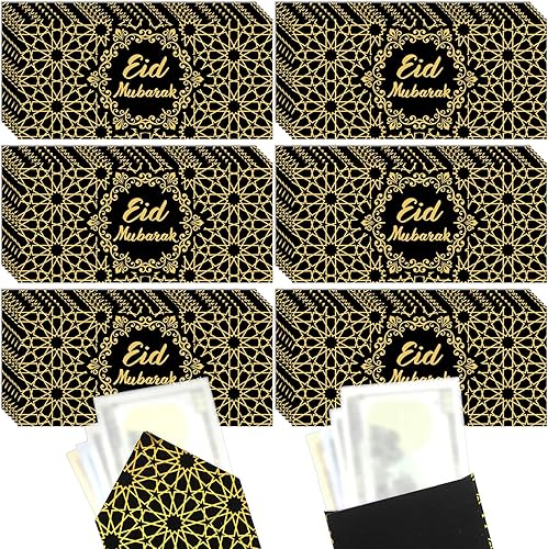 Miniatura 1 de Eid Mubarak Sobres de dinero de papel de aluminio dorado Ramadán Lucky Cash Surtido Engomado para regalo de moneda, tarjeta de regalo Eid Decor (36,