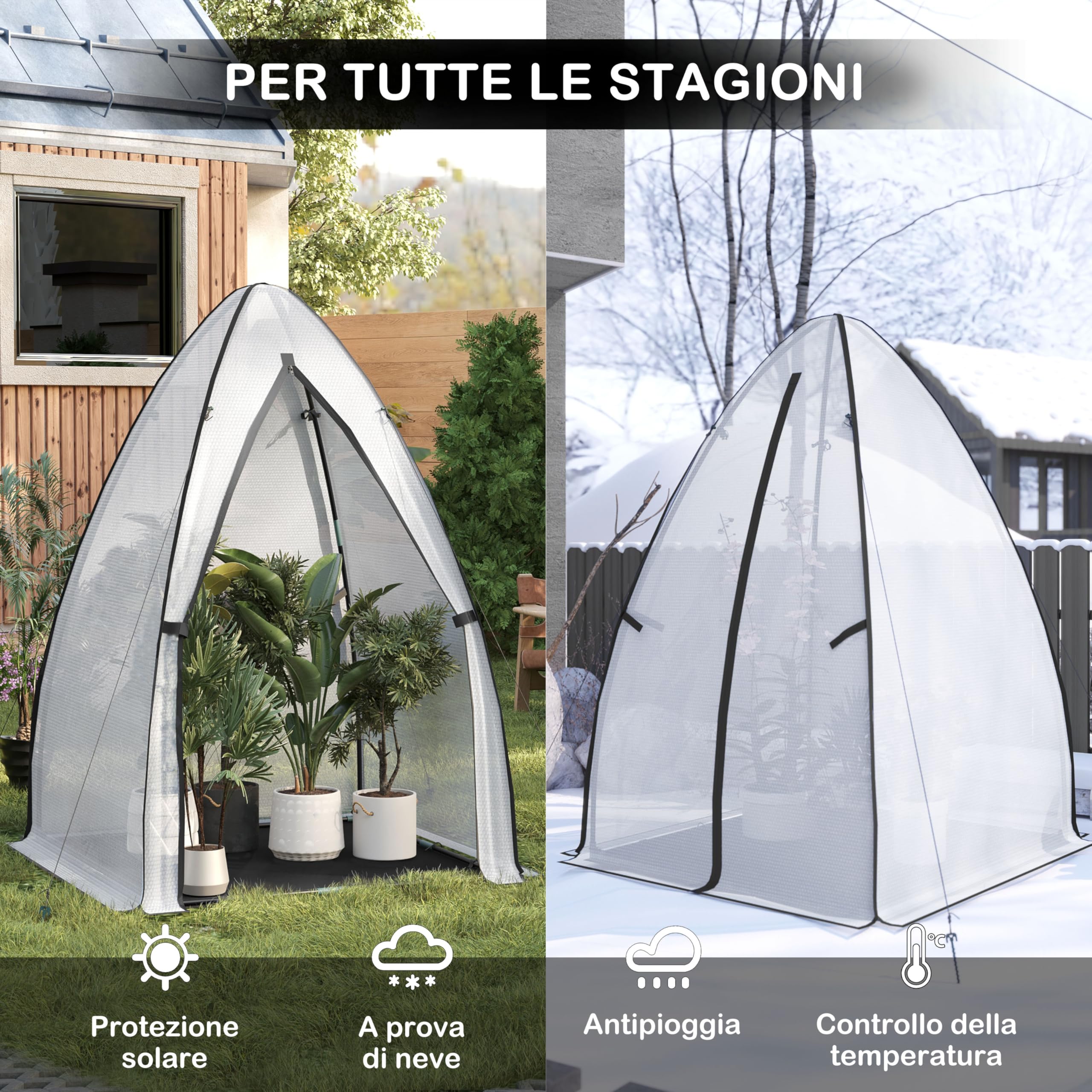 WOLTU Mini Serra Giardino, Anti-Freddo, Bianco, per Pomodori, 120x120x180cm