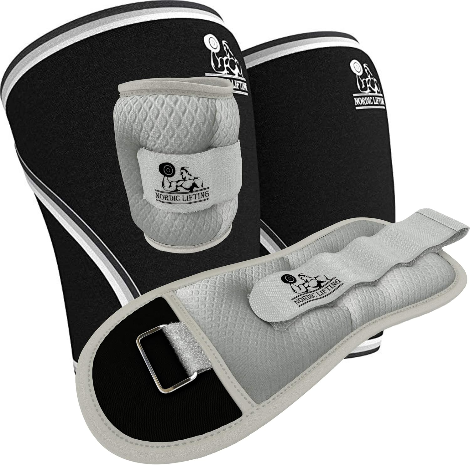 Nordic Lifting Knee Sleeves (1 Pair) 7mm, Medium, Black and Ankle/Wrist Weights (1
