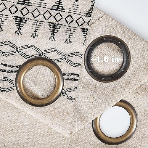 Miniatura 6 de jinchan Cortinas bohemias bordadas para ventana de dormitorio, cortinas de lino con ojales geométricos, juego de tratamiento de ventana bohemio para