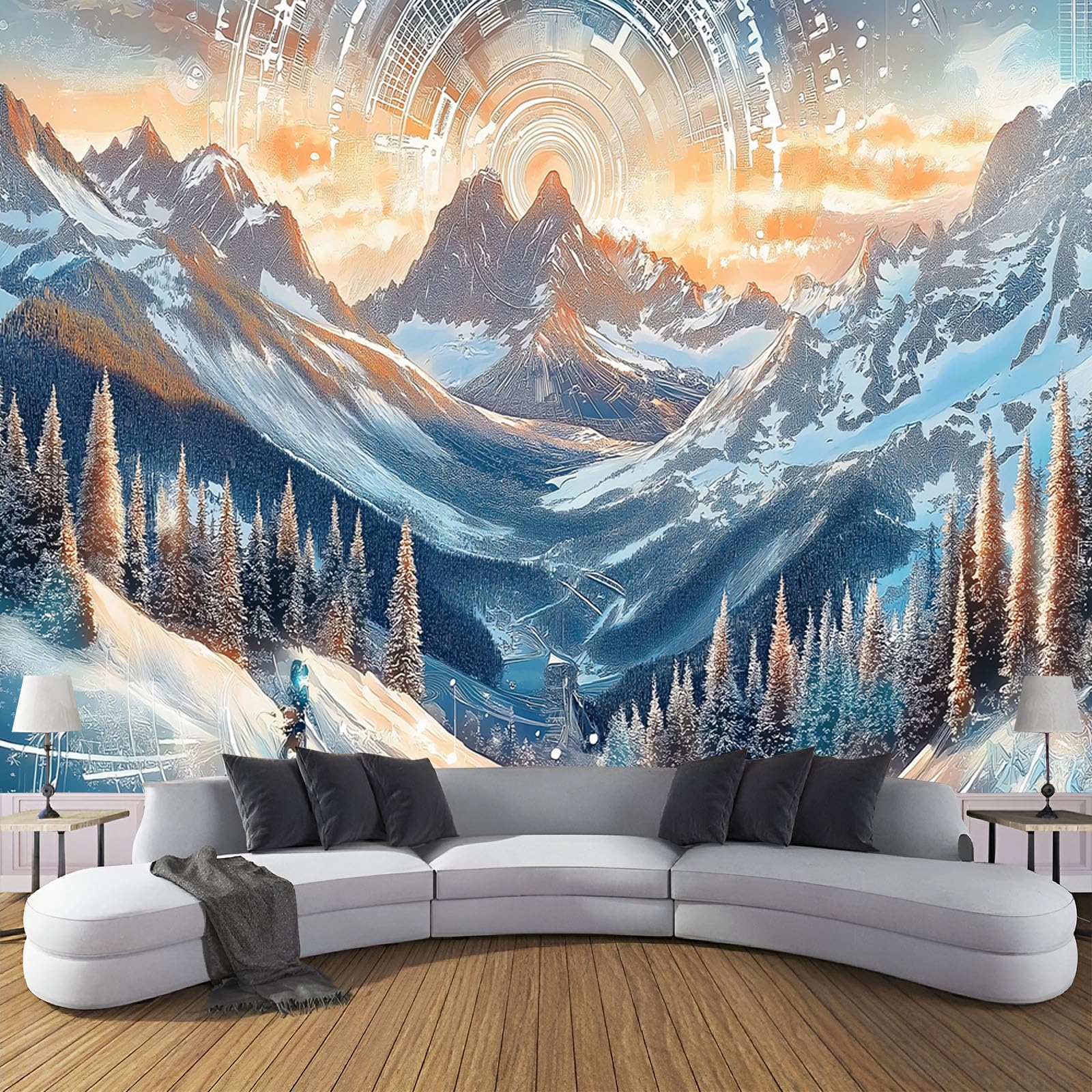 Papier peint panoramique haut de gamme au design de montagne géométrique 3D