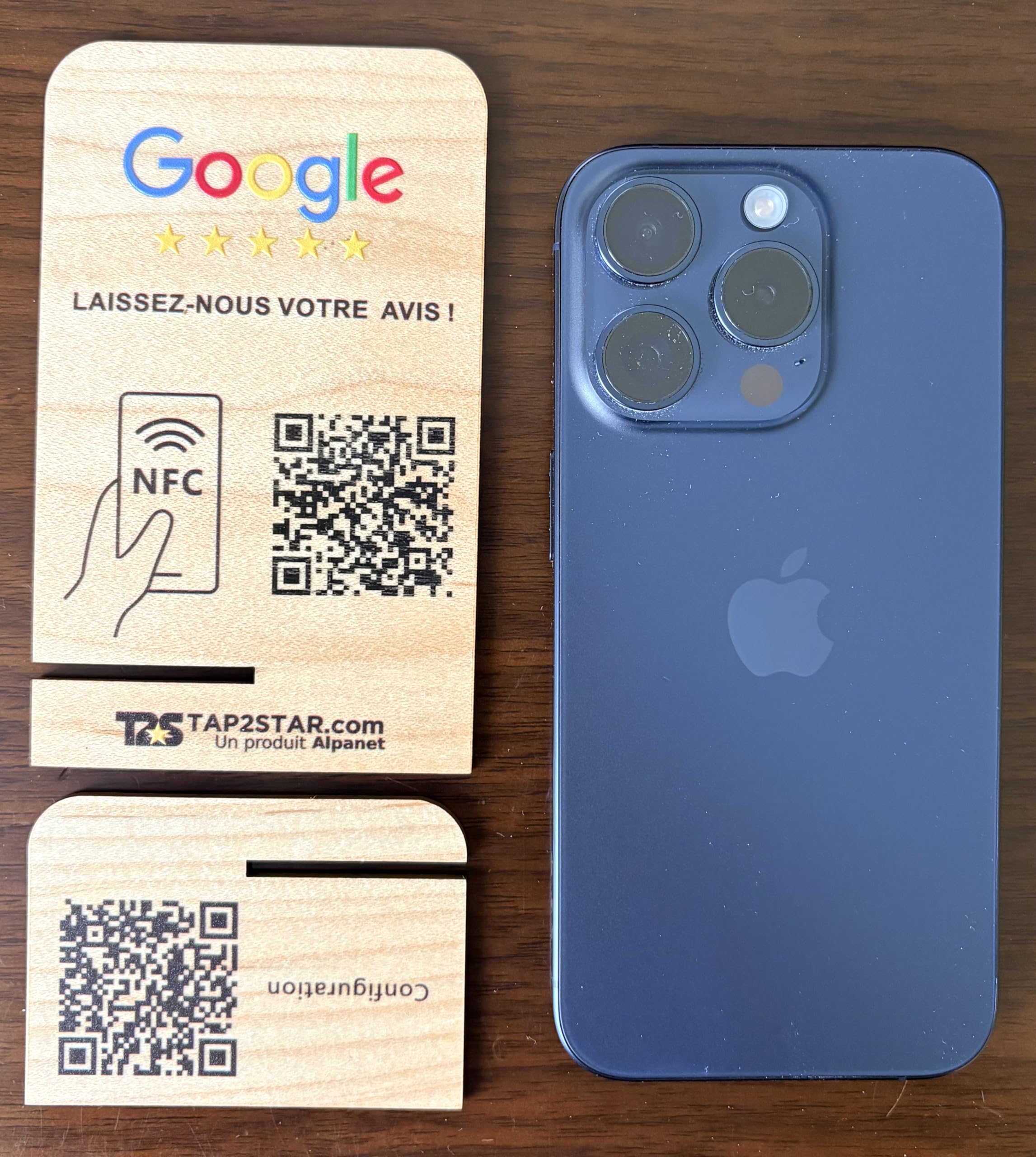 Stand en Bois, NFC & QR Présentoir écran Panneau chevalet pour Google (Bambou) Tap2Star.COM (11,5x7cm, Google FR)