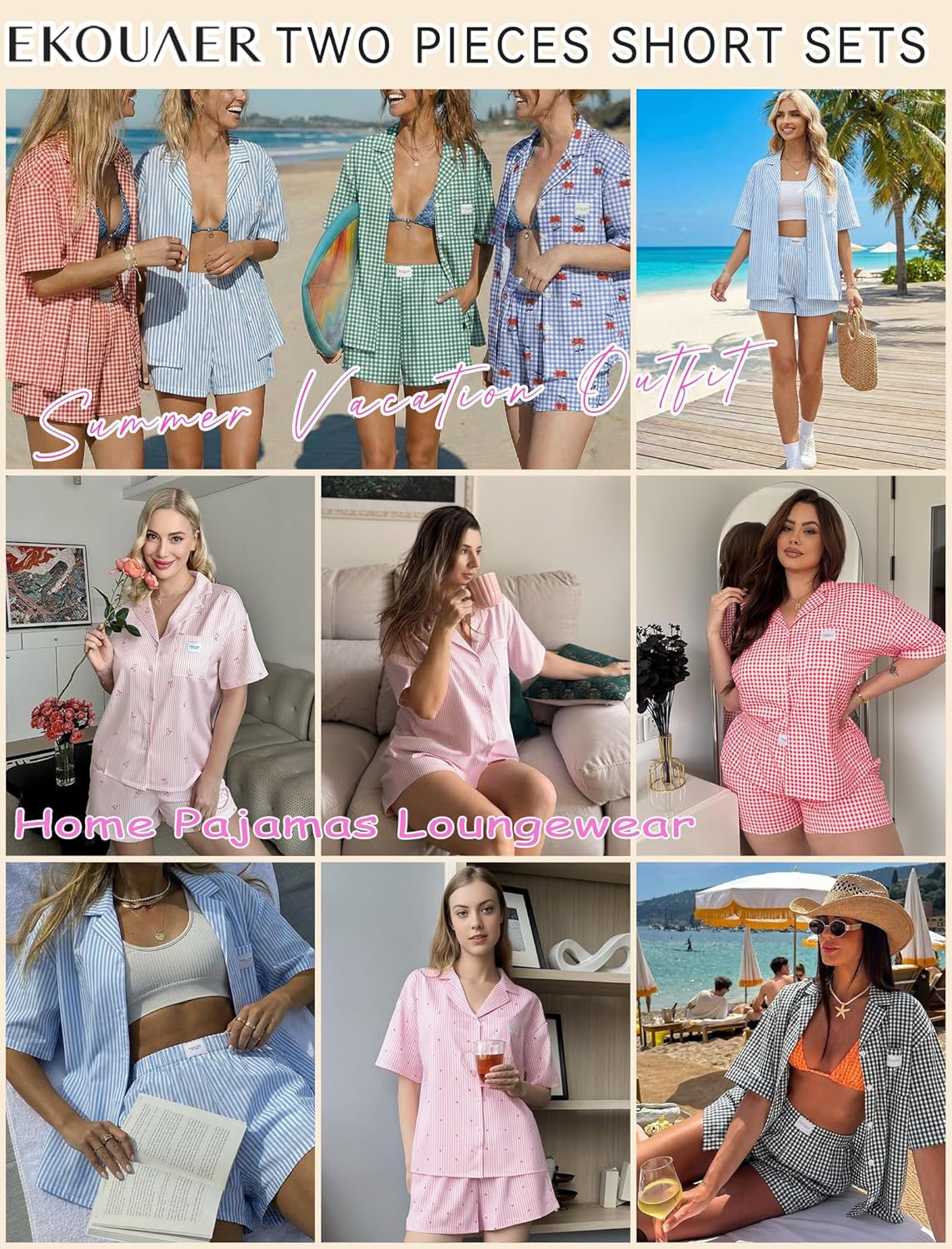 Ekouaer Two Piece Sets for Women Summer Y2K Shirt and Shorts Beach Vacation Cruise Outfits Travel Sweatsuits Lounge Set - Image 4