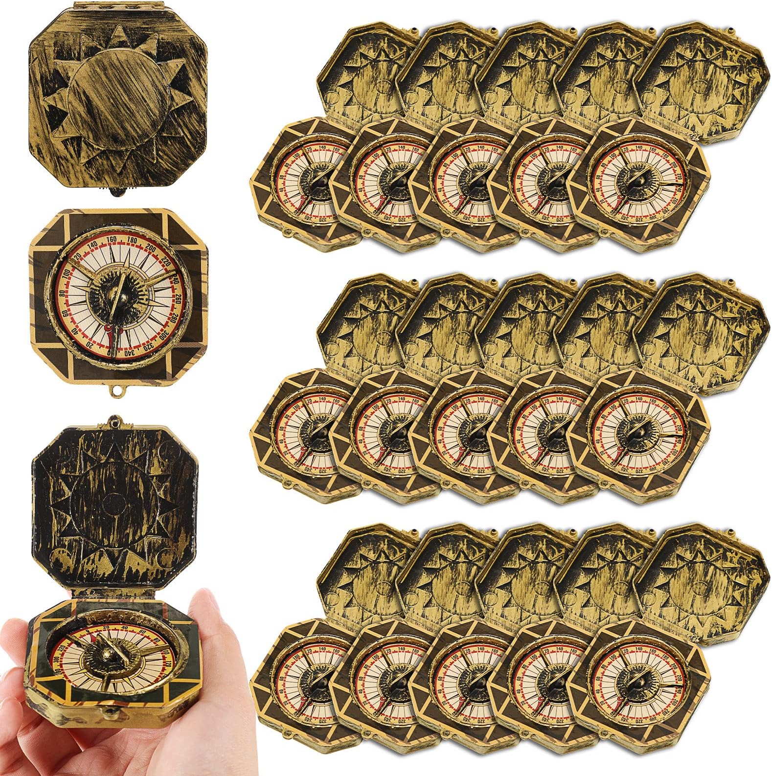 24 Pieces Pirate Compass Antique Captain Compass Nautical Pirate Theme Party Supply Beautiful Plastic Pirate Compass for Cosplay Party Supplies Halloween Pirate Party Decor, 2.4 Inch