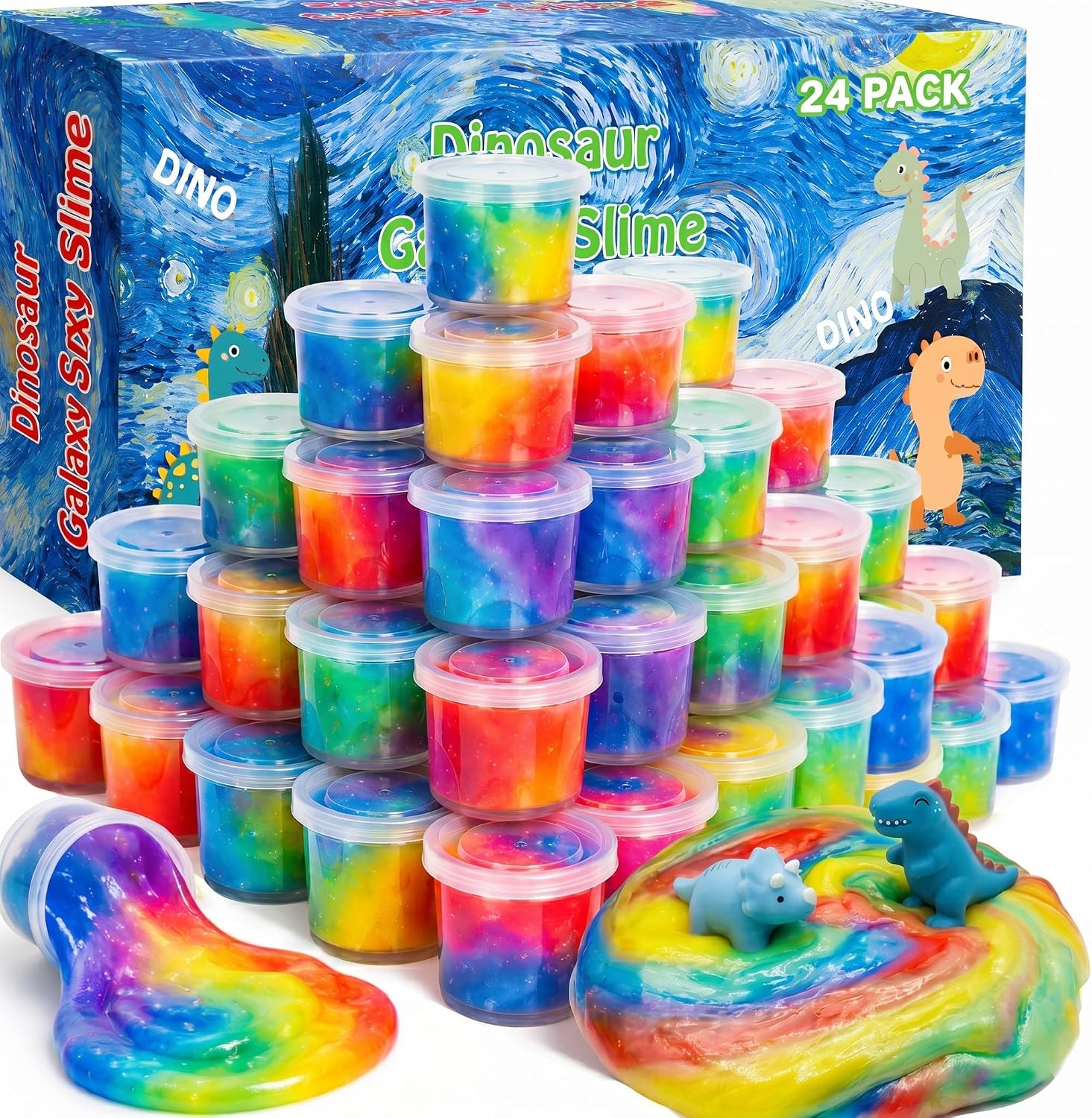 Galaxy Slime Sparkling 24pack Toy Party Favors for Girl, Stretchy and Non-Sticky, DIY Stress Relief Toy, Easter Basket Stuffers, Christmas Stocking