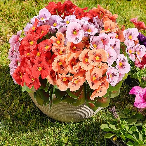 Artificial Flowers Outdoors, 8 Bundles Fake Flowers for Outdoor Planters,