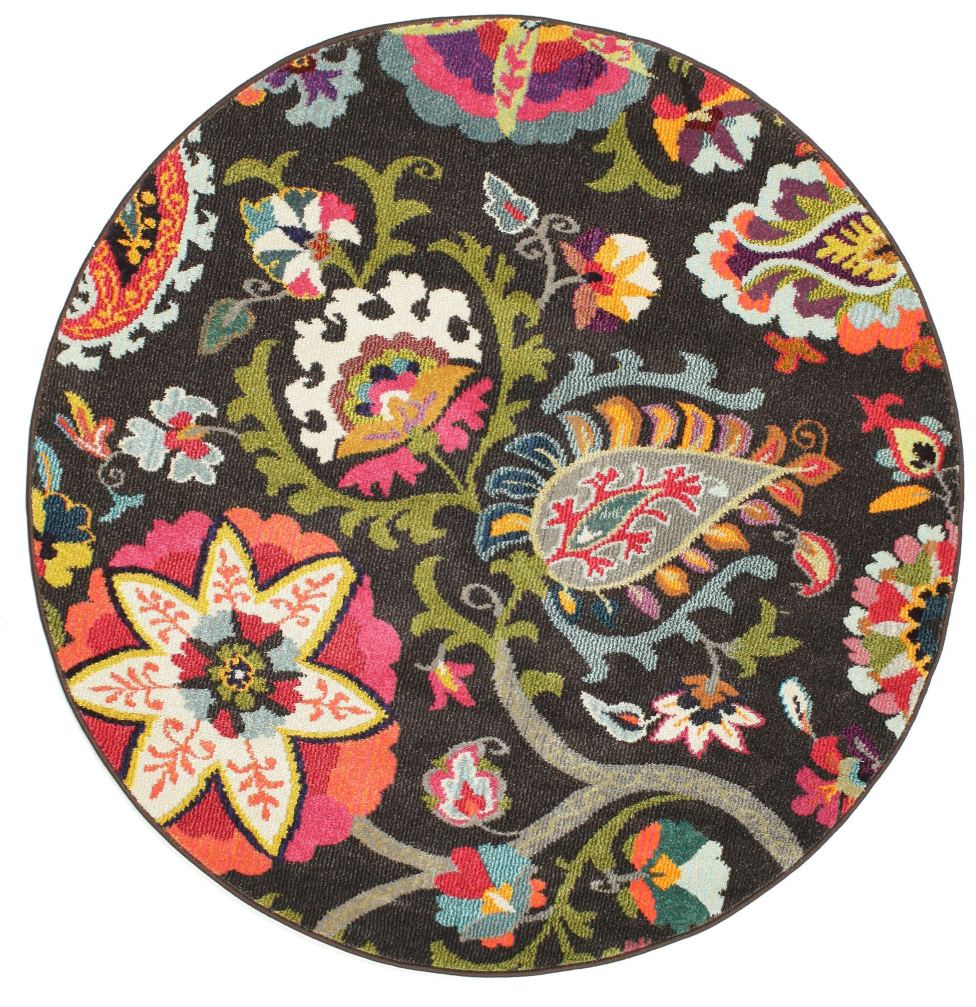 RugVista Allegra, Alfombra Moderna, Pelo Corto, ∅ 150 cm, Redonda, Calidad cert. Oeko-Tex Standard 100, Polipropileno, Pasillo, Dormitorio, Cocina, Salón, Comedor, Despacho, Carbón/Multicolor