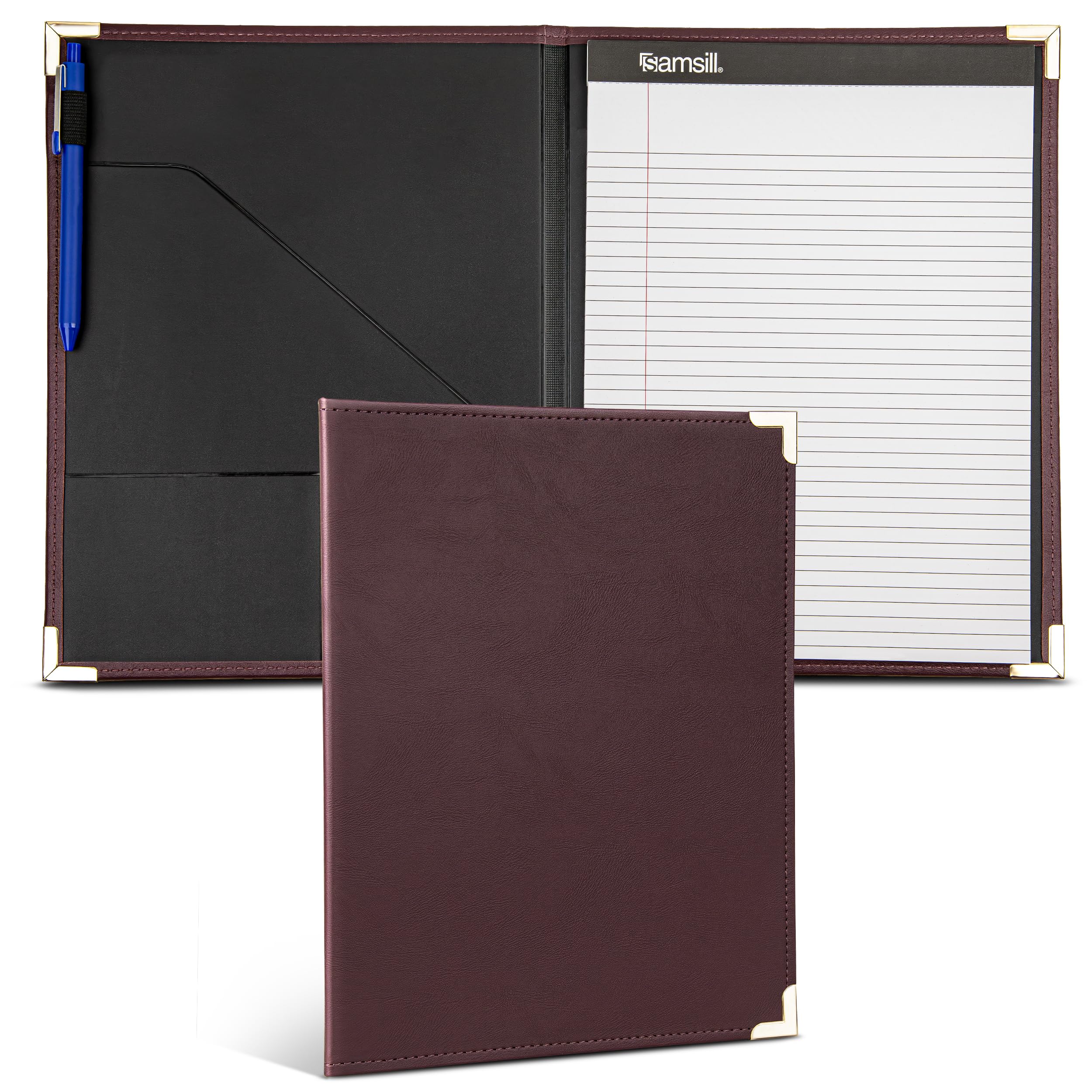 Samsill Classic Collection Business Padfolio/Executive Portfolio, Faux Leather & Brass Corners, Resume Document Organizer, 8.5 X 11 Writing Pad, Burgundy