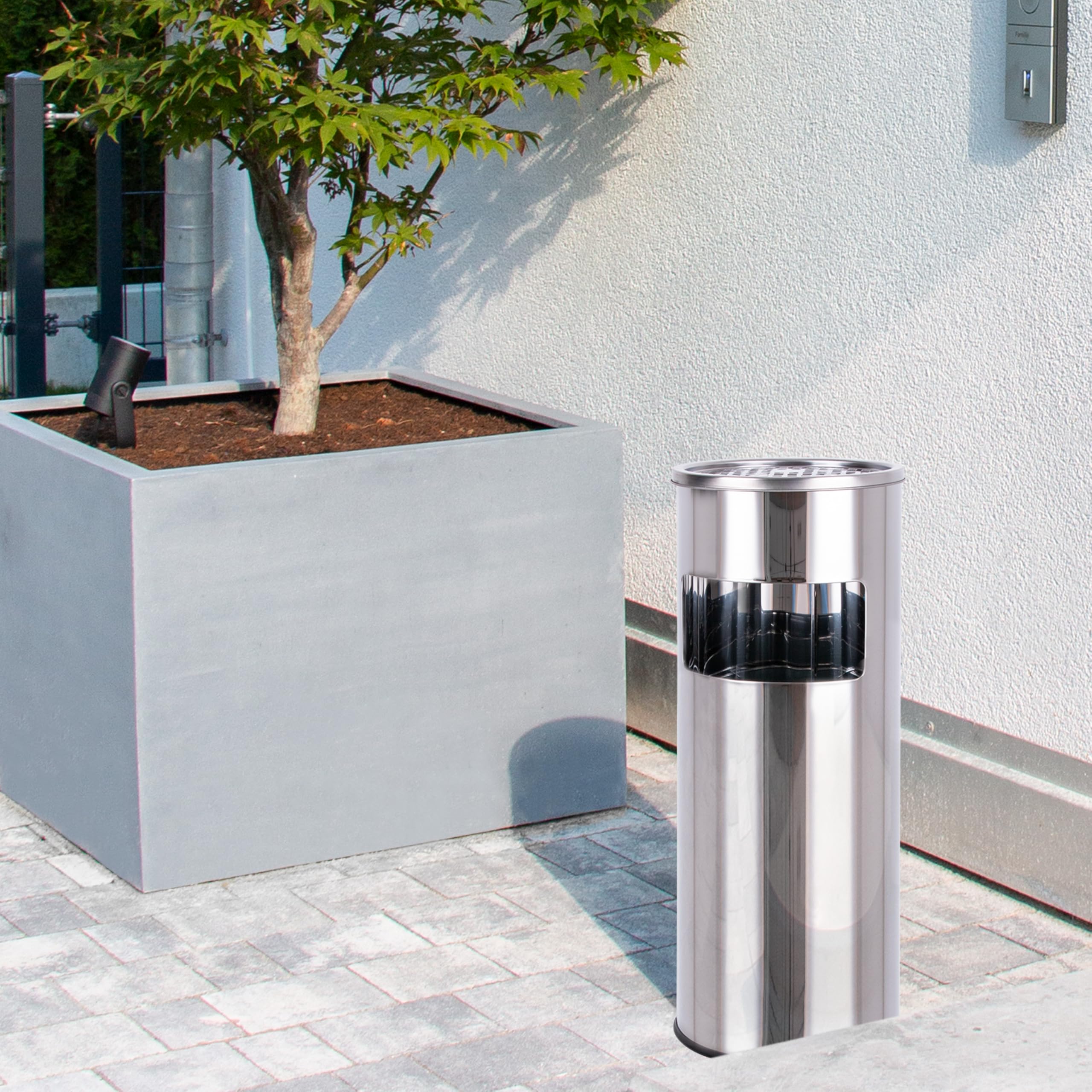 WONEA - 30L Standaschenbecher für draußen Edelstahl Silber Metall 61cm groß Outdoor Aschenbecher mit Mülleimer mit Inneneimer Abfalleimer für draußen, Aschenbecher mit Sand befüllbar