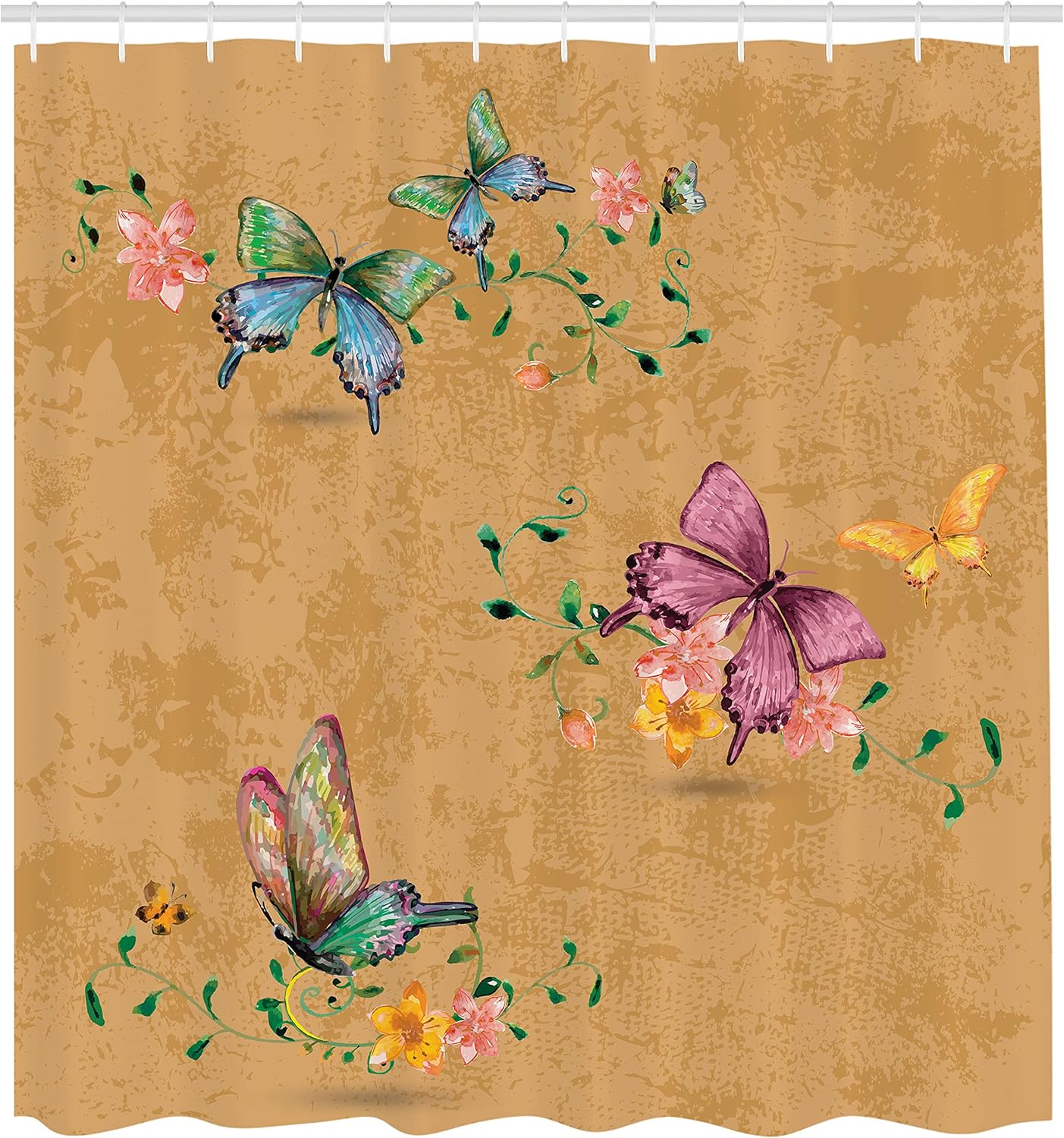Ambesonne Butterfly Shower Curtain, Springtime Flying Moths on Vintage Style Background Wings Transformation, Cloth Fabric Bathroom Decor Set with Hooks, 69" W x 75" L, Pink Cinnamon