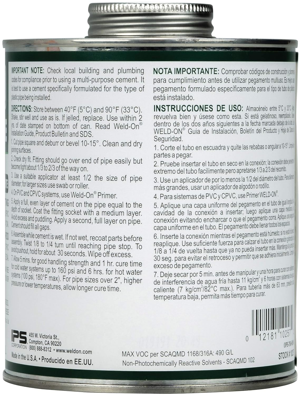 Weld-On 10257 790 Multi-Purpose Medium-Bodied High Strength Solvent Cement - Fast-Setting and Low-VOC, Clear, 1 Quart (32 fl oz)