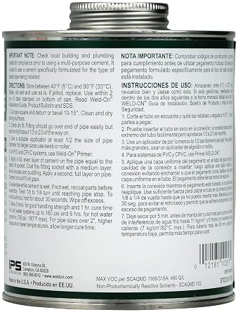 Weld-On 10257 790 Multi-Purpose Medium-Bodied High Strength Solvent Cement - Fast-Setting and Low-VOC, Clear, 1 Quart (32 fl oz)