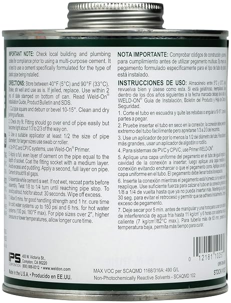 Weld-On 10257 790 Multi-Purpose Medium-Bodied High Strength Solvent Cement - Fast-Setting and Low-VOC, Clear, 1 Quart (32 fl oz)