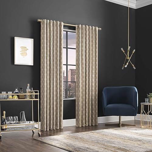 Vista 8 de Scott Living Montauk Art Deco Total Blackout - Cortina con pestaña trasera, 50 x 96 pulgadas, lino