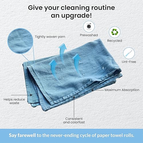 Miniatura 52 de A&A Wiping Cloth Toalleros quirúrgicos/Huck azules reciclados, toallas perfectas que no rayan y no pelan, toallas multiusos, caja de 5 libras