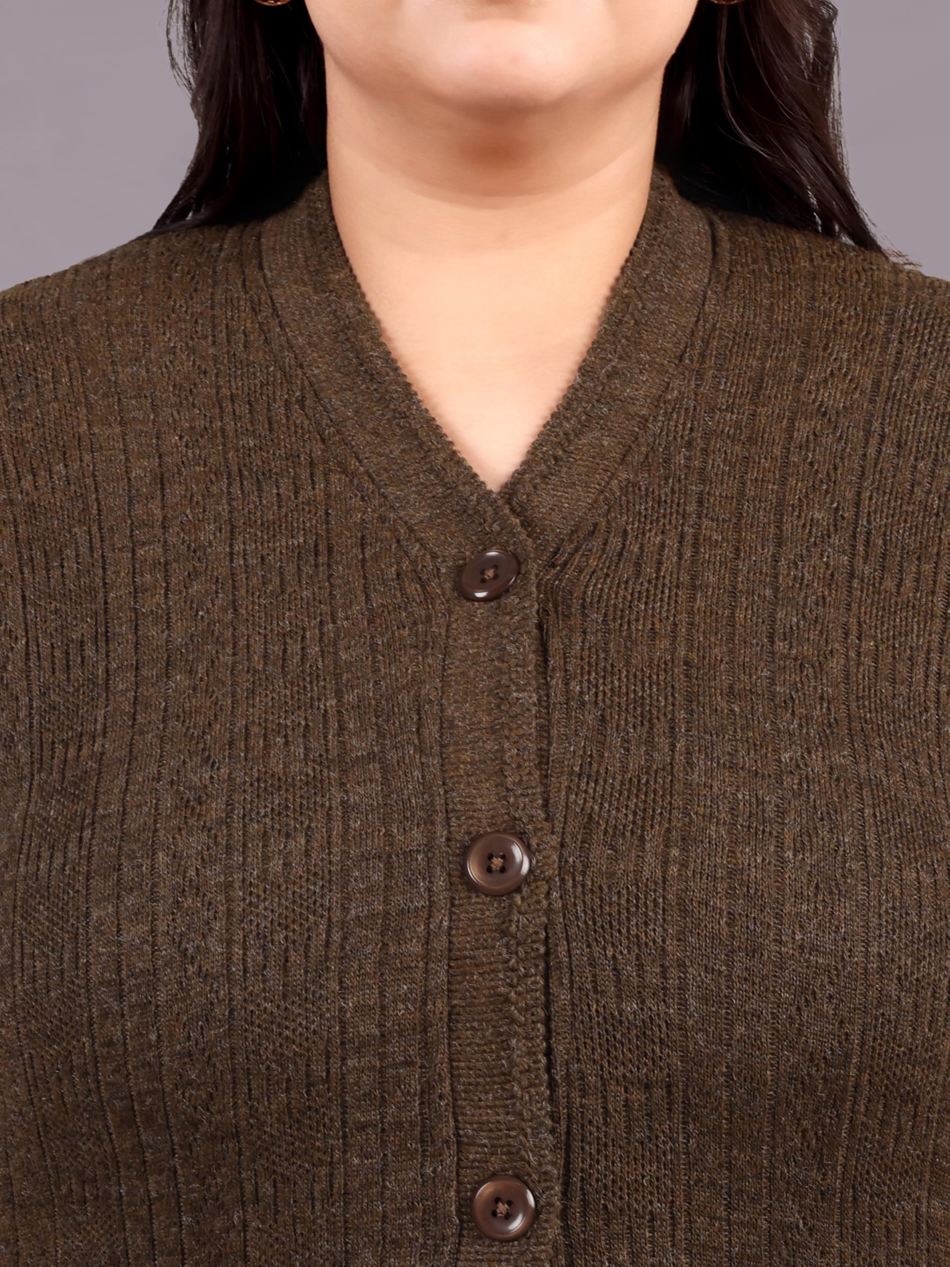 HIFZAA Plus Size Sweater for Womens Woolen Full Sleeve Cardigan 3XL 4XL 5XL 6XL Coffee - Image 2 thumbnail