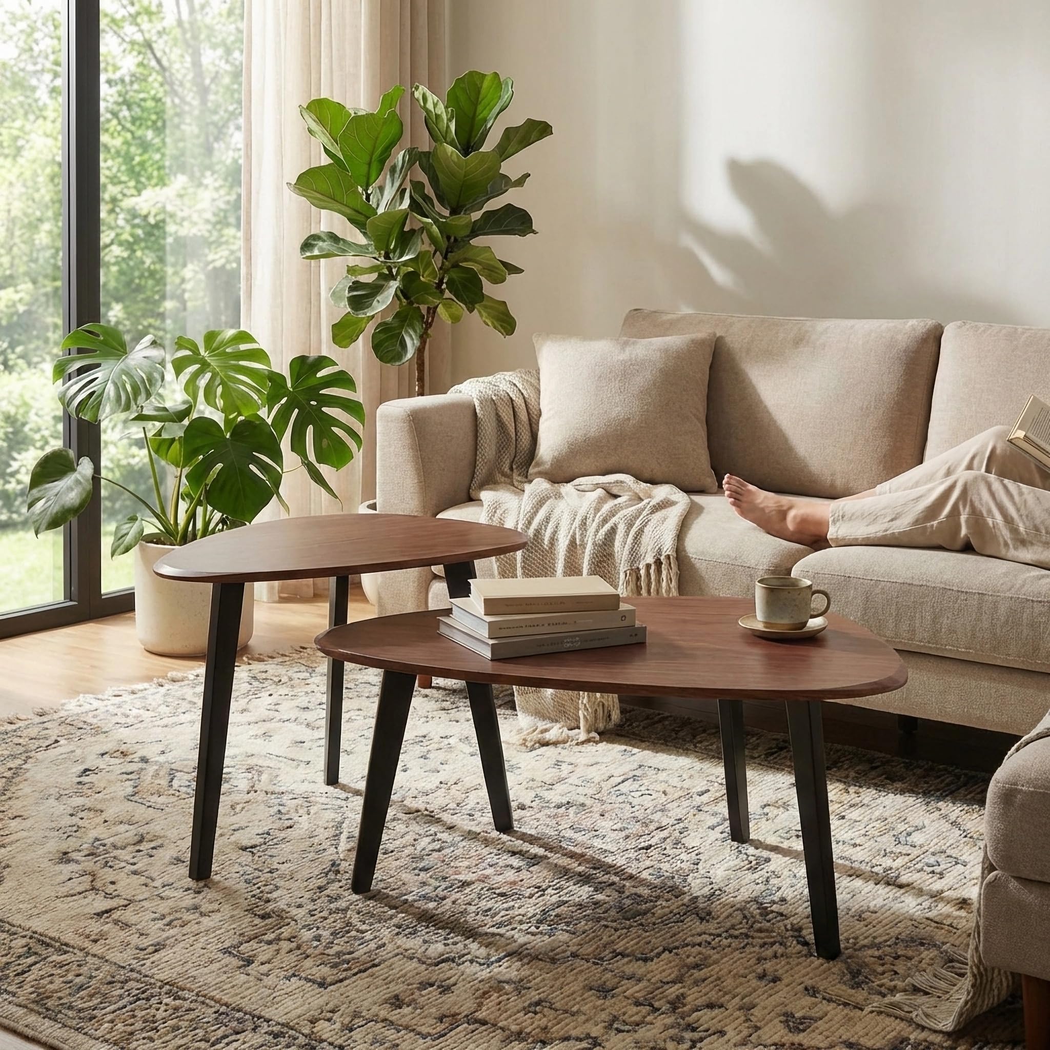 Durisen Nesting Coffee Table Set of 2-Mid Century Modern Wooden Coffee Table,Gui — product photo