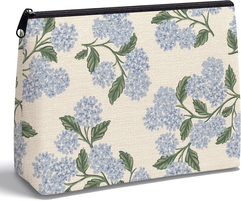Necessaire de maquiagem KAIOUS com zíper, estampa Blue Hydrangea, Pacote com 1