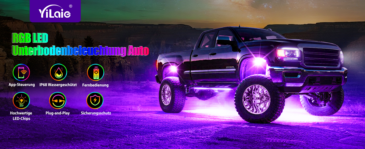 Lychee 7 kleuren LED Under Car Glow Underbody System Neon Lights Kit met Sound Active-functie en draadloze afstandsbediening (36 x 2 & 24 x 2 Lychee 7 kleuren LED Under Car Glow Underbody System Neon Lights Kit met Sound Active-functie en draadloze afstandsbediening (36 x 2 & 24 x 2