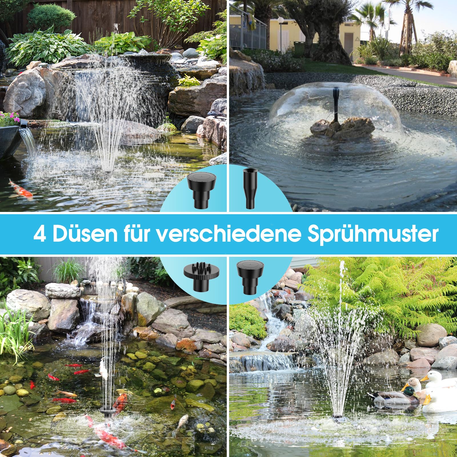 POPOSOAP 40W Teichfilter Solar mit Springbrunnenpumpe, 1620 L/h Komplettes Teichfiltrations- und Solarbrunnen-Set für kleine Gartenteiche, Aquarien und Wasserspiele