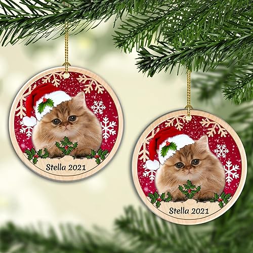 Miniatura 2 de Adorno de cerámica de Navidad de gato persa, adorno personalizado con nombre de gato de Navidad 02 lados, decoración colgante de árbol de Navidad