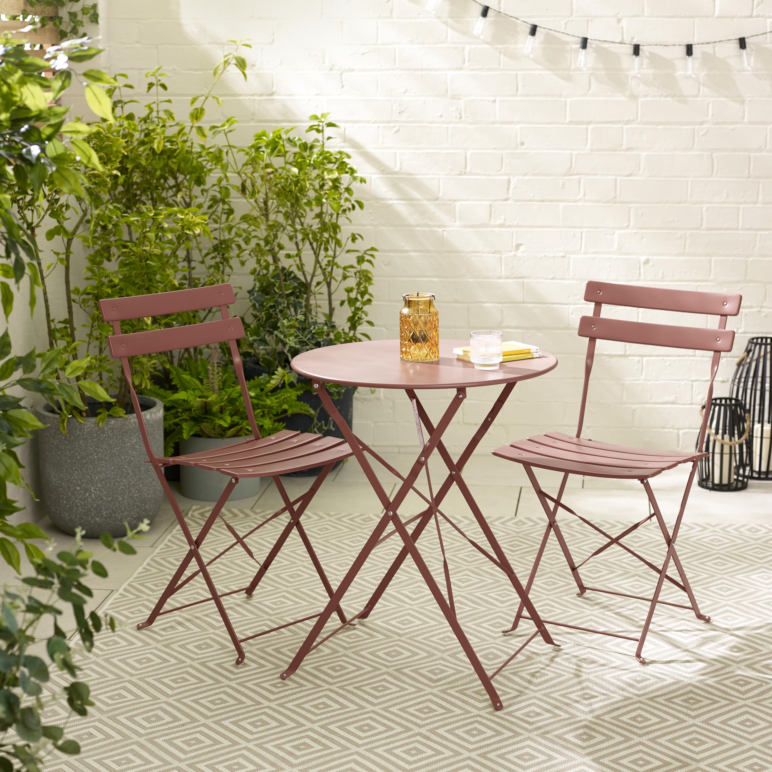 Furniturebox 2 Seat Metal Bistro Set - Pink - Round Folding Table & Set of 2 Chairs, 51x42cm - Cabo Collection โ image 1