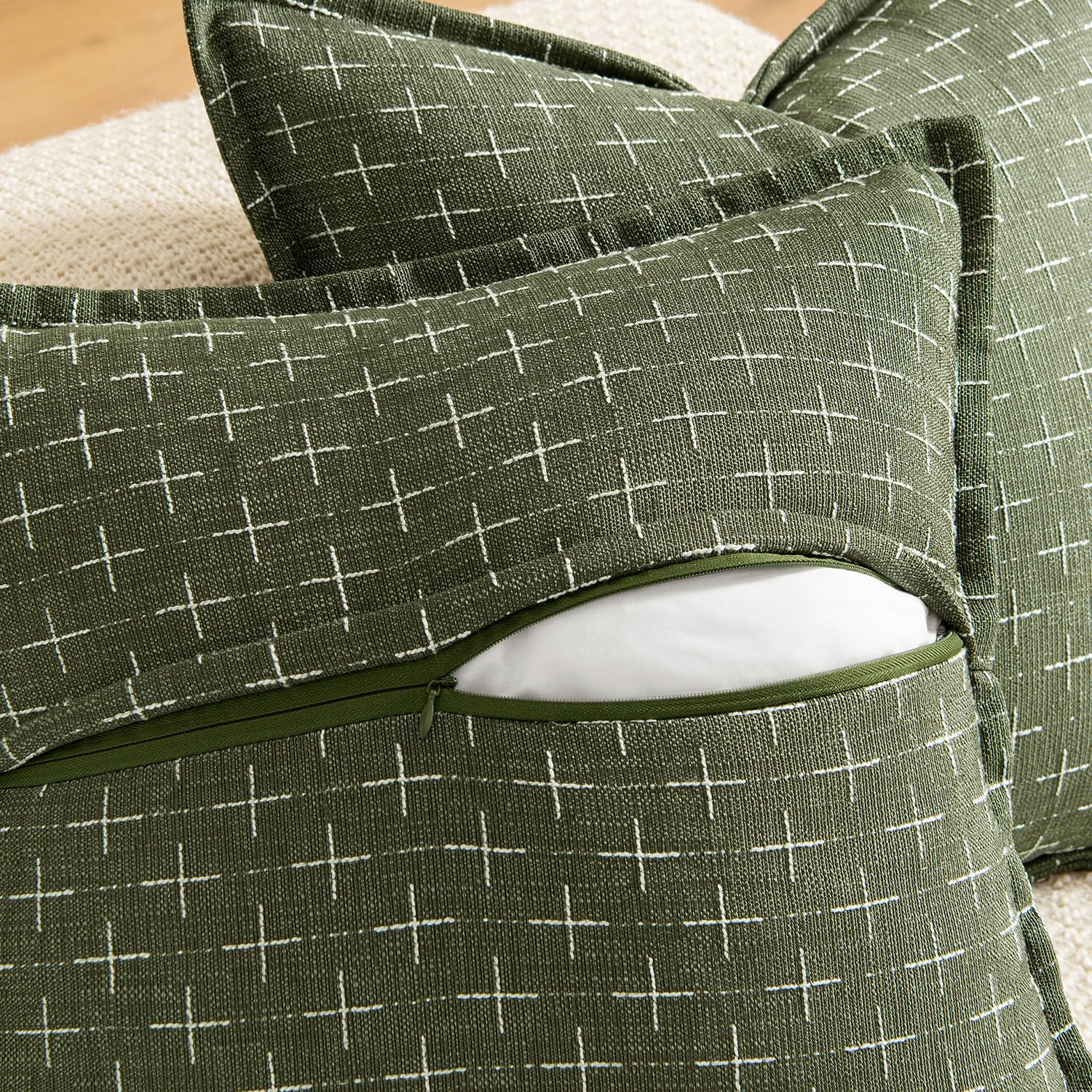 Fundas decorativas de lino de arpillera de 18 x 18 pulgadas, color verde oliva, vintage, fundas de almohada modernas para exteriores, fundas de cojín tejidas con textura para sofá, cama, sala 6