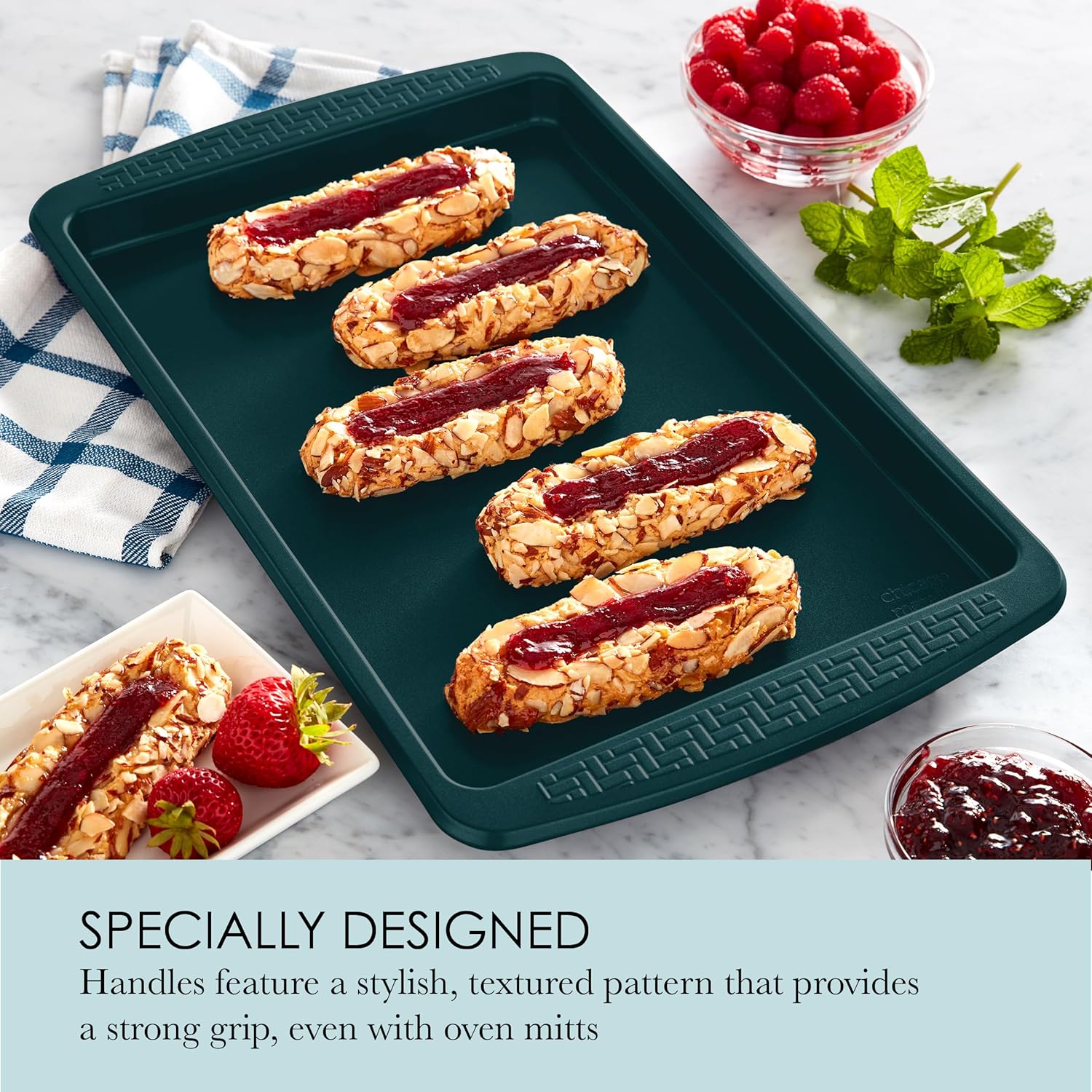 Chicago Metallic Everyday Nonstick Medium Baking Sheet, Emerald Green, Durable Carbon Steel for Perfect Baking - Image 3