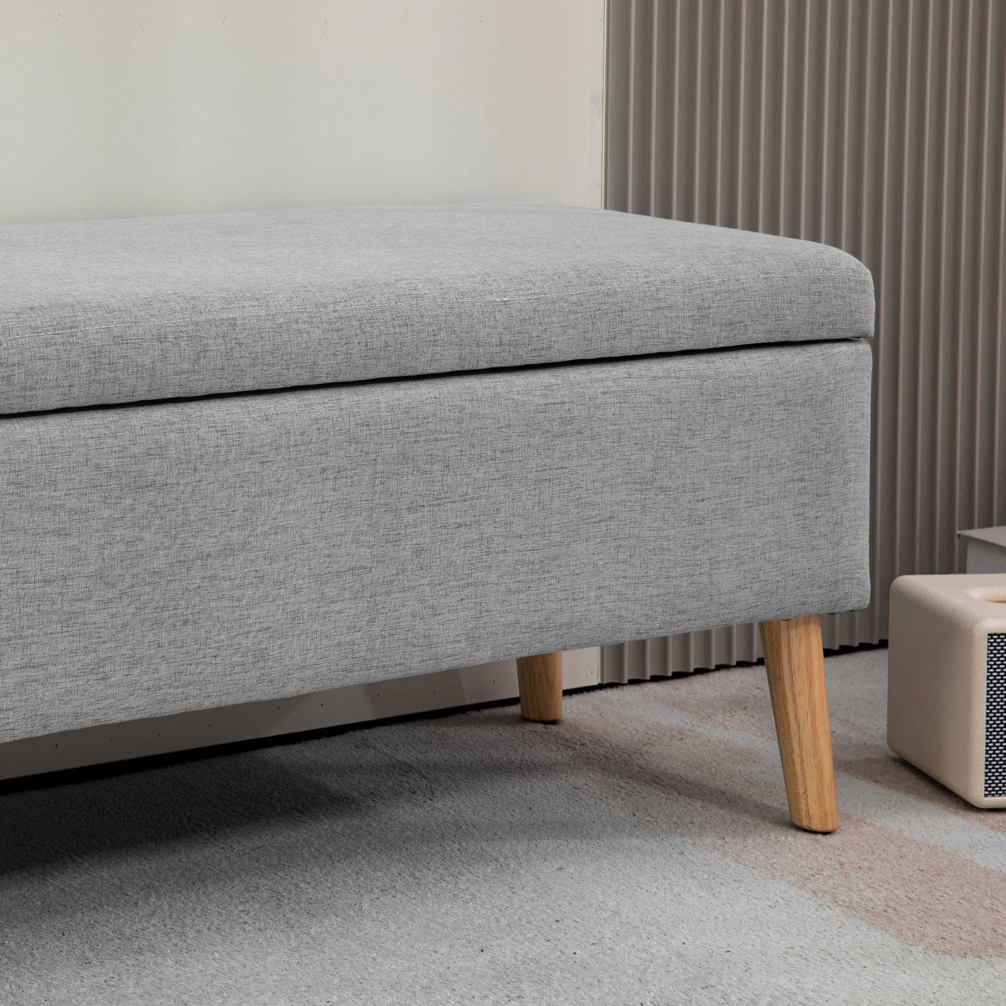 HOMCOM Sitzbank mit Stauraum Polsterbank mit Leinenoptik, Sitztruhe mit Holzbeine, Truhenbank für Wohnzimmer Schlafzimmer Flur 110 x 39 x 45 cm, Grau