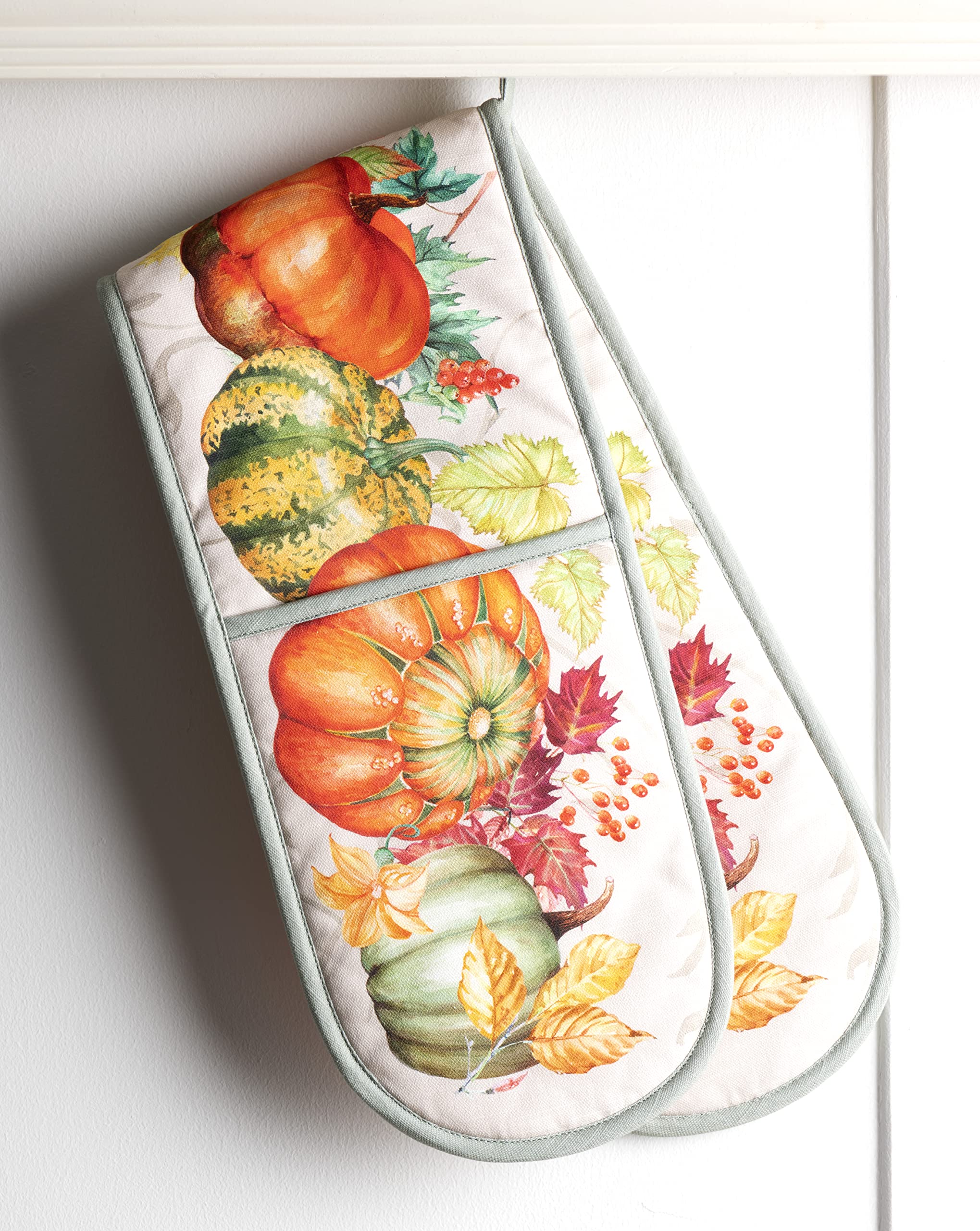 Maison d' Hermine Doppel-Kochhandschuhe, 100 % Baumwolle, Doppel-Ofenhandschuh, 17.8x88.9 cm, mit Aufhängeschlaufe, hitzebeständig, BBQ, Grillen und Mikrowelle, Lumina – Thanksgiving/Weihnachten