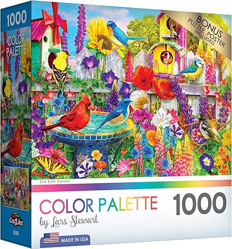 Miniatura 2 de CRA-Z-Art - RoseArt - Paleta de colores - Jardín de baño de pájaros - Rompecabezas de 1000 piezas