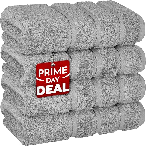 American Soft Linen Luxury Hand Towels for Bathroom, 600 GSM Heawy Weight 16x28 Size 100% Cotton Turkish 4 Piece Hand Face Towel Set, Light Grey Hand Towels