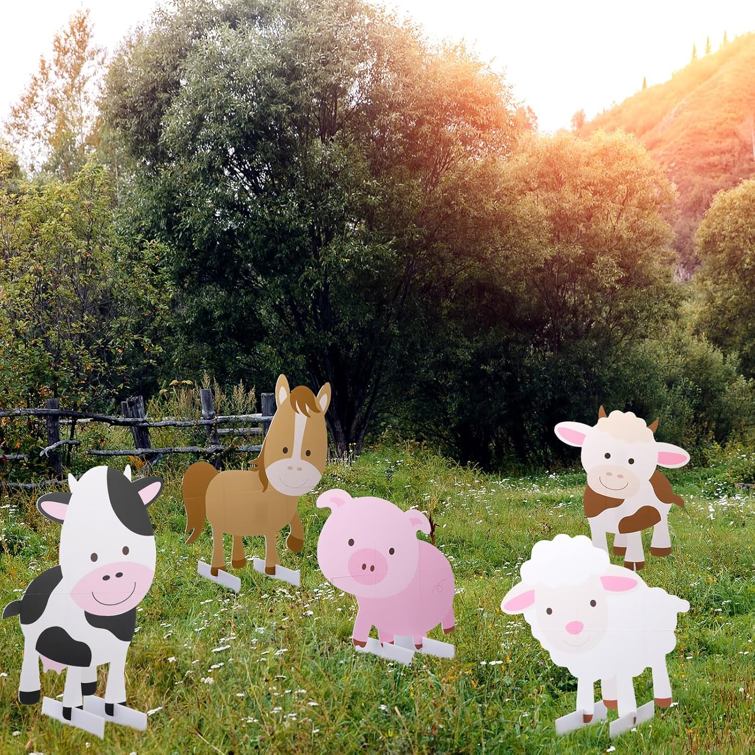 Pinkunn 5 Pcs Farm Animal Yard Party Signs Decoration, 15.7-21.7 Inch Animal on The Farm Cardboard Cutouts Lawn Decoration for Farmhouse Theme Barnyard Birthday Baby Shower Yard Decor