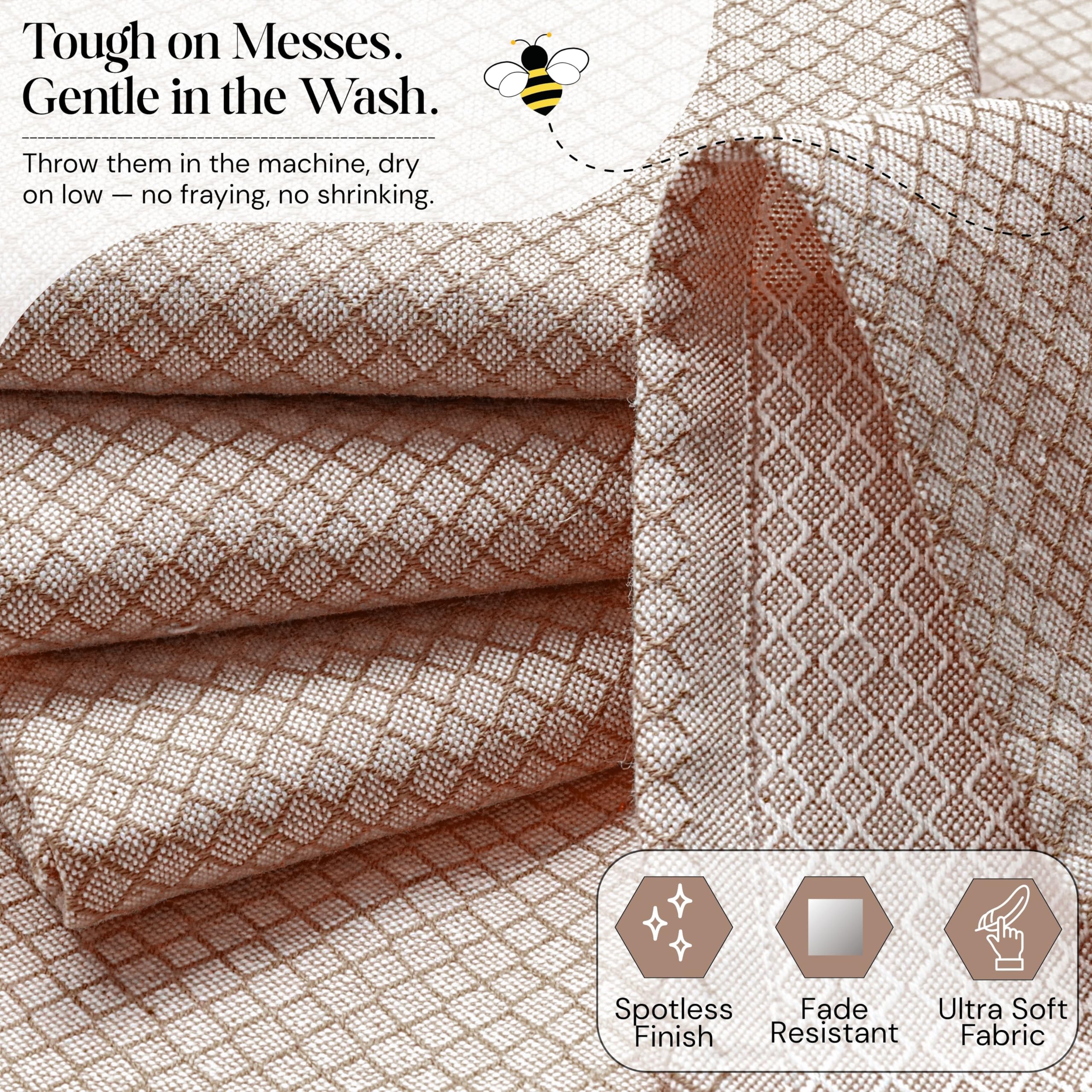 HEIRLOOM COMFORT Brown Honeycomb Kitchen Towels 3 Pack, 40x66 cm, 100% Cotton, Quick Dry, Soft, Absorbent - Image 2